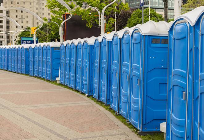 hygienic and sanitized portable restrooms for use at a charity race or marathon in Copeland KS